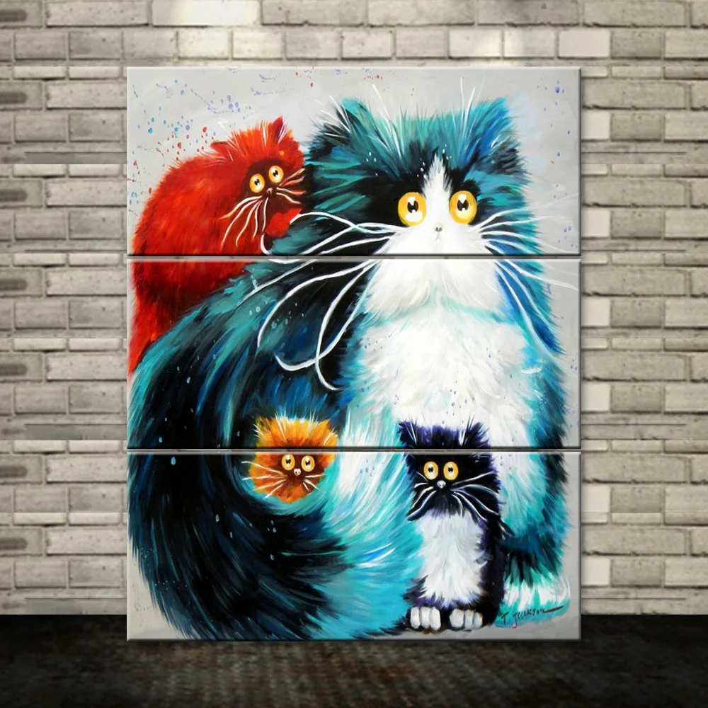 3pcs No Frame Watercolor Family Cat Animal DIY Paintings