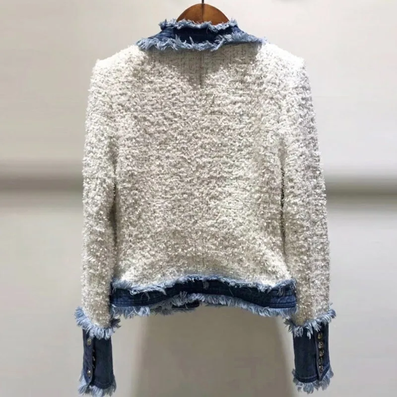 TWOTWINSTYLE Лоскутная джинсовая куртка для Для женщин с круглым вырезом и длинными