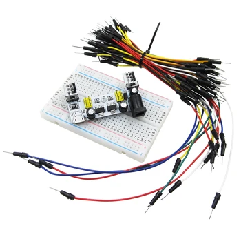 

MB102 Breadboard Micro Usb Power Supply Module + 400 Tie Points Holes Universal Solderless PCB Breadboard + 65pcs Jumper Wires