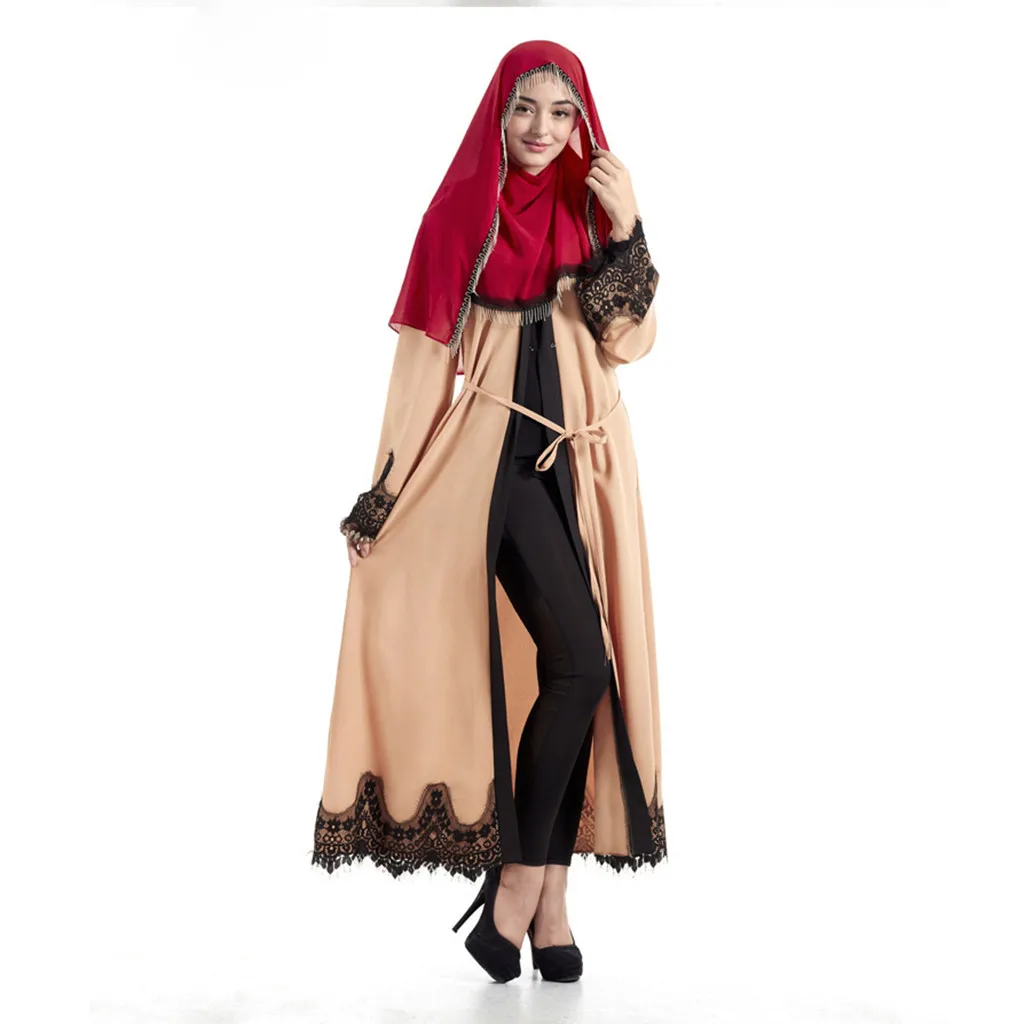 

Women Kaftan Cotton Striped Islamic Arab Elegant Muslim Abaya Dress Cardigan Robe Turkish Hijab Islamic Prayer Clothing_3.29