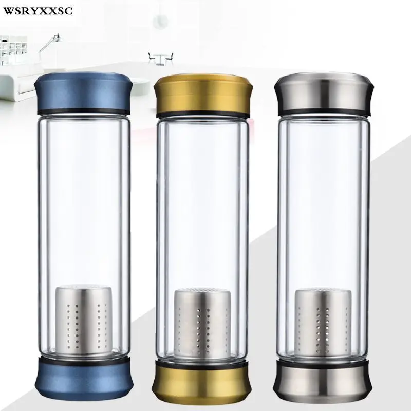 Double Wall Glass Thermos Transparent Tea Cups 420ML
