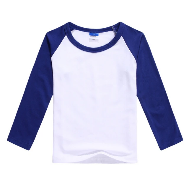 Plain Boys Girls Casual Blank T Shirt Kids Blue White Long Sleeve