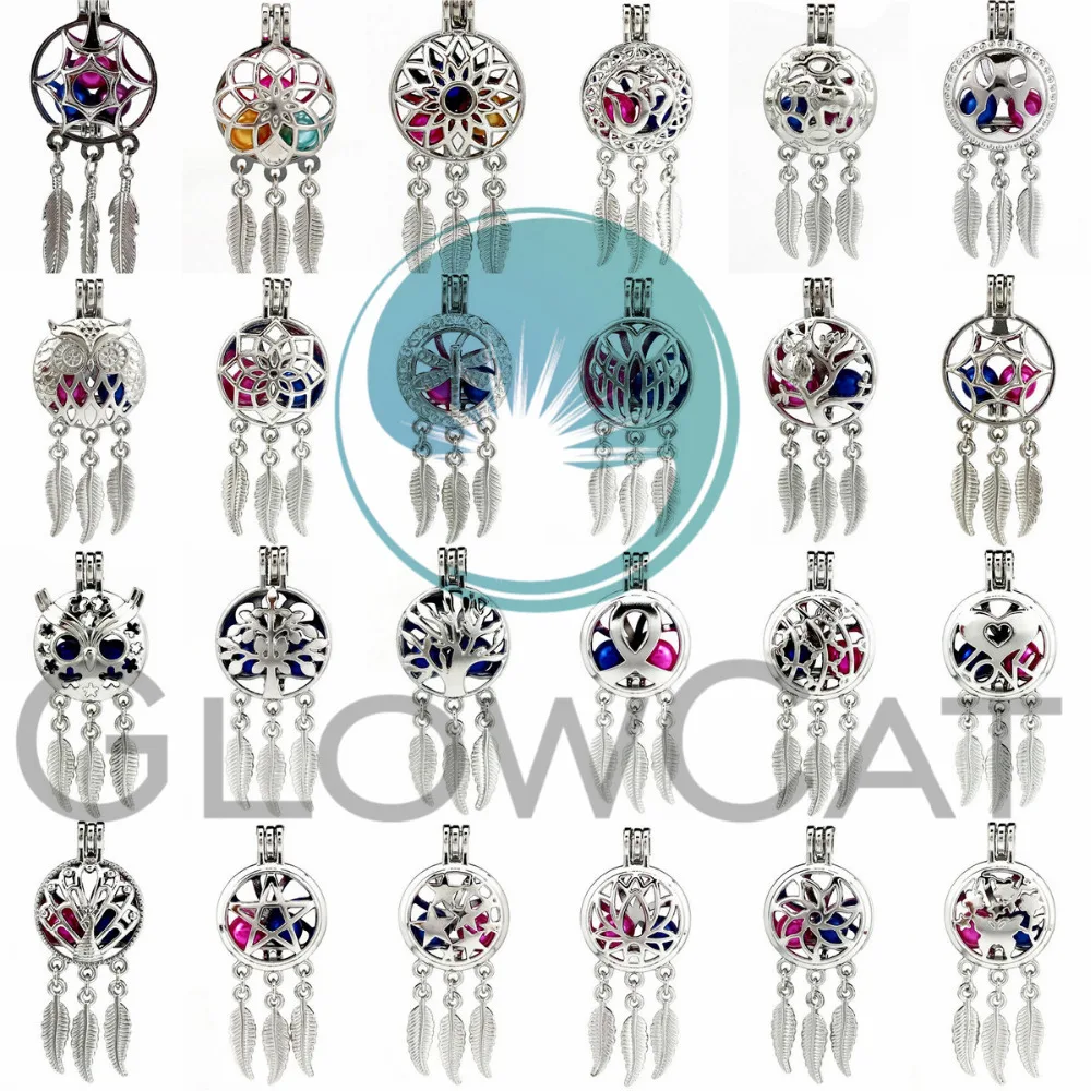 

1PC Mixed 24styles Dream Catcher Lotus Tree Owl Insect Charms Beads Pearl Cage Perfume Aroma Locket for Pendant