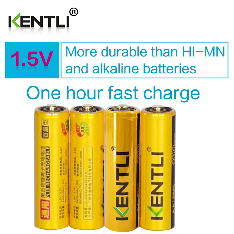4pcs/lot KENTLI 1.5V AA 2400mWh Lithium Li ion Li polymer Rechargeable