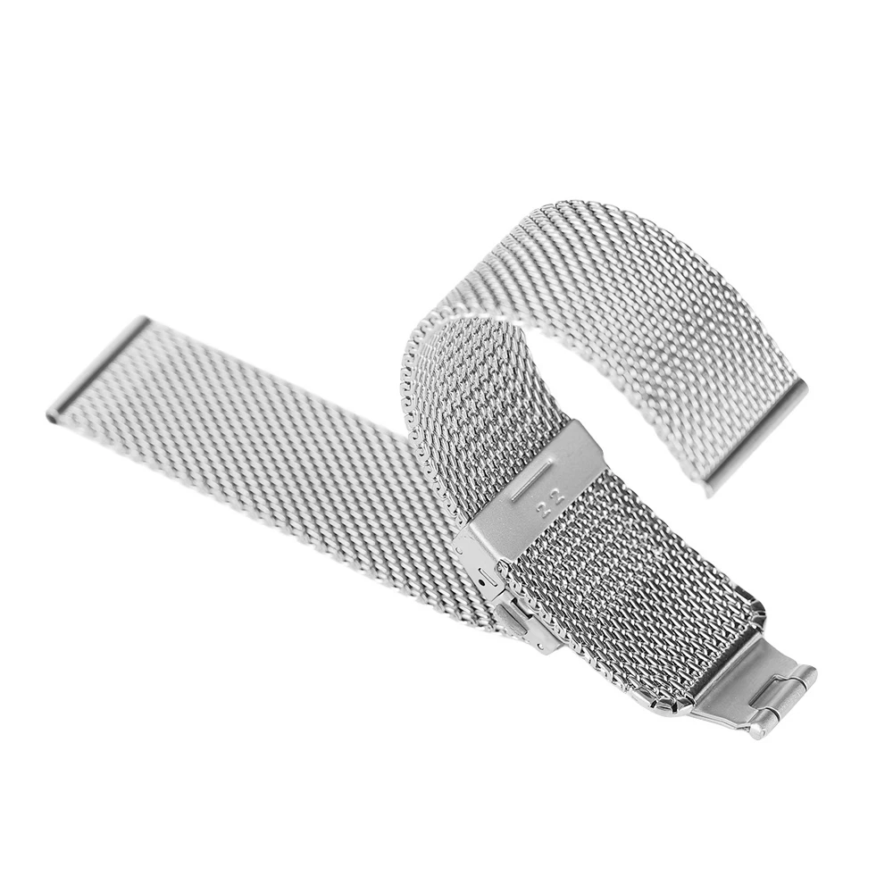 182022 mm Simple Mesh Watch Band Black Silver Replacement Hook Buckle for Men Women Wrist Bands Correa De Reloj (18)