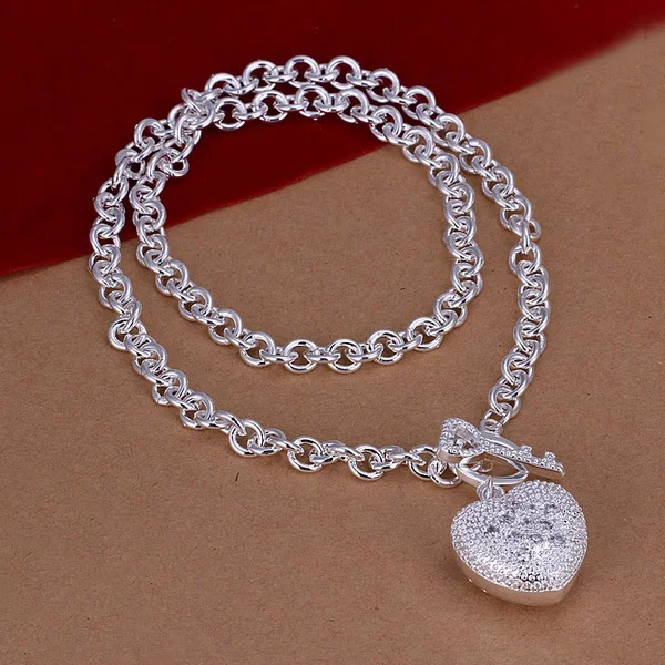 Silver color exquisite luxury gorgeous charm fashion heart cute women stone heart spoons Necklace Silver jewelry N022 - Image 3