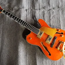 Высокое качество QShelly на заказ Оранжевый TL полый корпус f отверстие черное дерево гриф Золотой мост электрогитара музыкальный инструмент магазин