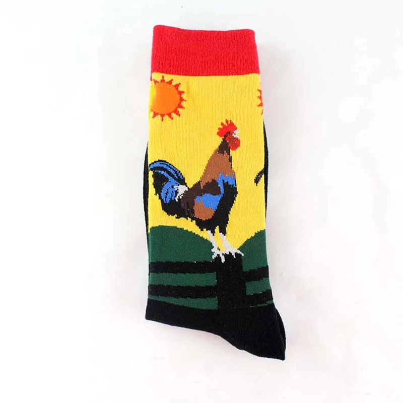 Happy Socks, новинка, мужские носки с рисунками животных, женские винтажные носки с масляной краской, Акула, Мона, Лиза, Короткие забавные хлопковые носки с креативным рисунком - Цвет: cock