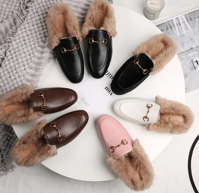 

female rabbit slippers lazy shoes Muller embroidery snake stuffies leather horsebit Baotou slippers woman