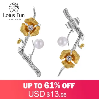 Lotus Fun Real 925 Sterling Silver Handmade Designer Fine Jewelry Delicated Plum Blossom Flower Dangle Earrings for Women