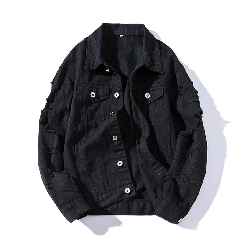 Frayed Hole Jeans Jacket Men Slim Fit Pink Bomber Jacket Mens Hip Pop Streetwear Jacket Men Button Spring Autumn