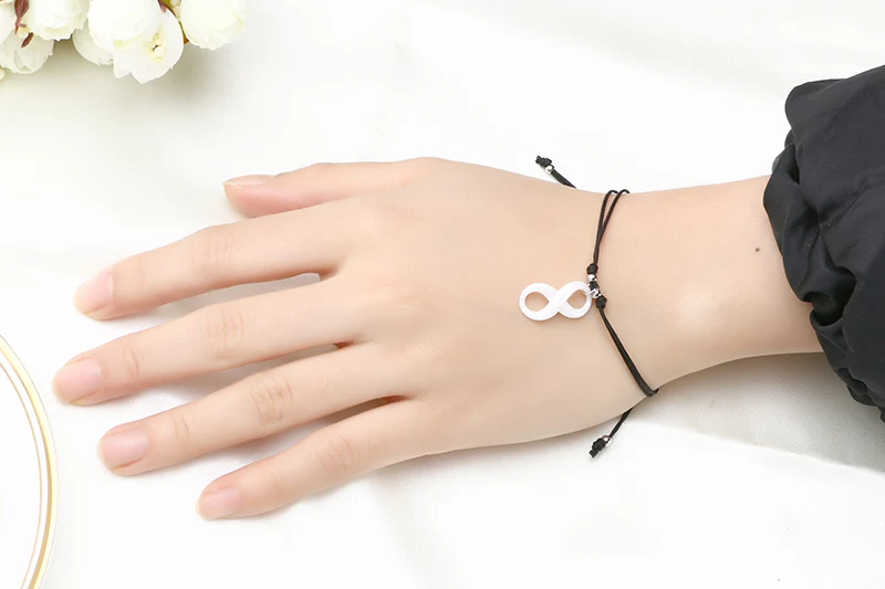 Lucky Black Rope, символ бесконечности, керамический браслет с цифрой 8, черный, белый, для женщин, простой стиль, модное ювелирное изделие, регулируемый браслет