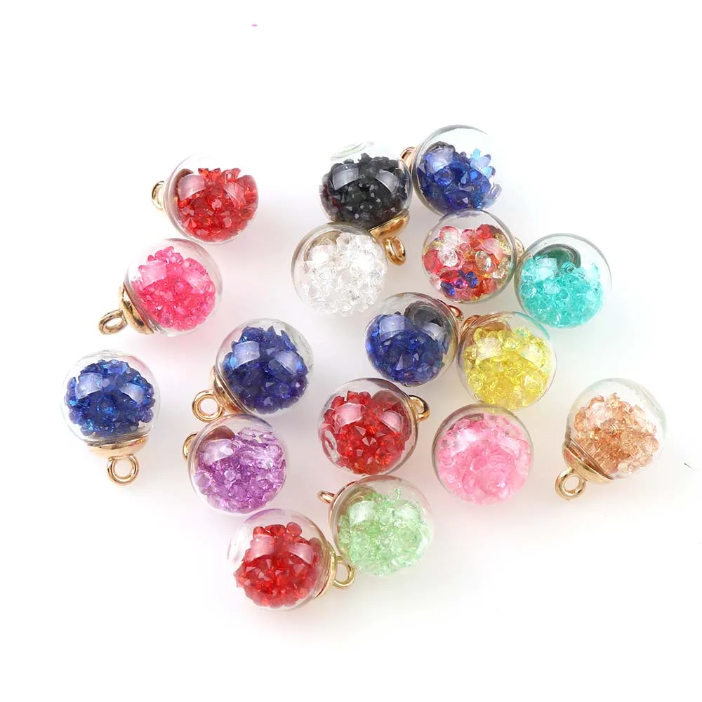 

10piece New Korean Style Colorful Transparent Glass Ball Quicksand Sided Zircon For DIY Earrings Charms Jewelry Accessories