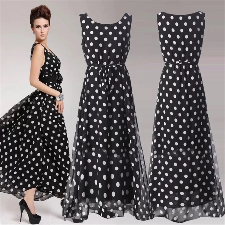 

2019 Vintage Polka Dot Dress Women Maxi Long Dress Elegant Lady Summer Dress 2019 Short Sleeve High Waist A-Line Dress