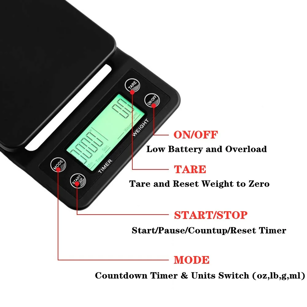 Кг/3 кг/0,1 г Мини цифровой Кухня весы Еда Кофе весы& таймер с задней подсветкой ЖК-дисплей Дисплей для выпечки Пособия по кулинарии инструменты