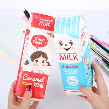 

1 PC Creative Simulation Milk Box Leather Pencil Case Storage Purse Pencil Case Give Children The Best Stationery Gift