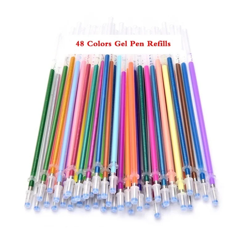 

48 Colors Craft Supplies Color Refills Set Gel Pens Set Glitter Neon Metallic Colors (Color: Multicolor)