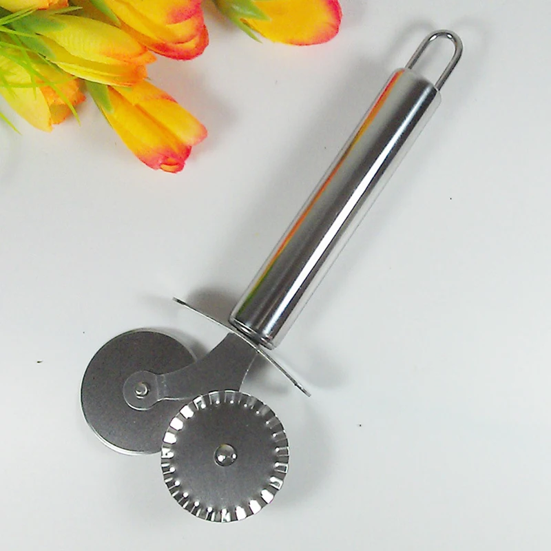 

1pc Stainless Steel Dual Roller Pizza Knife Pastry Cutter tools Pasta Dough Crimper Round Hob Lace Wheel Kitchen Accessories