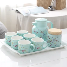 Простые цветы и птицы керамический чайник для кипятка наборы чашек термостойкая домашняя бутылка холодной воды Набор чашек