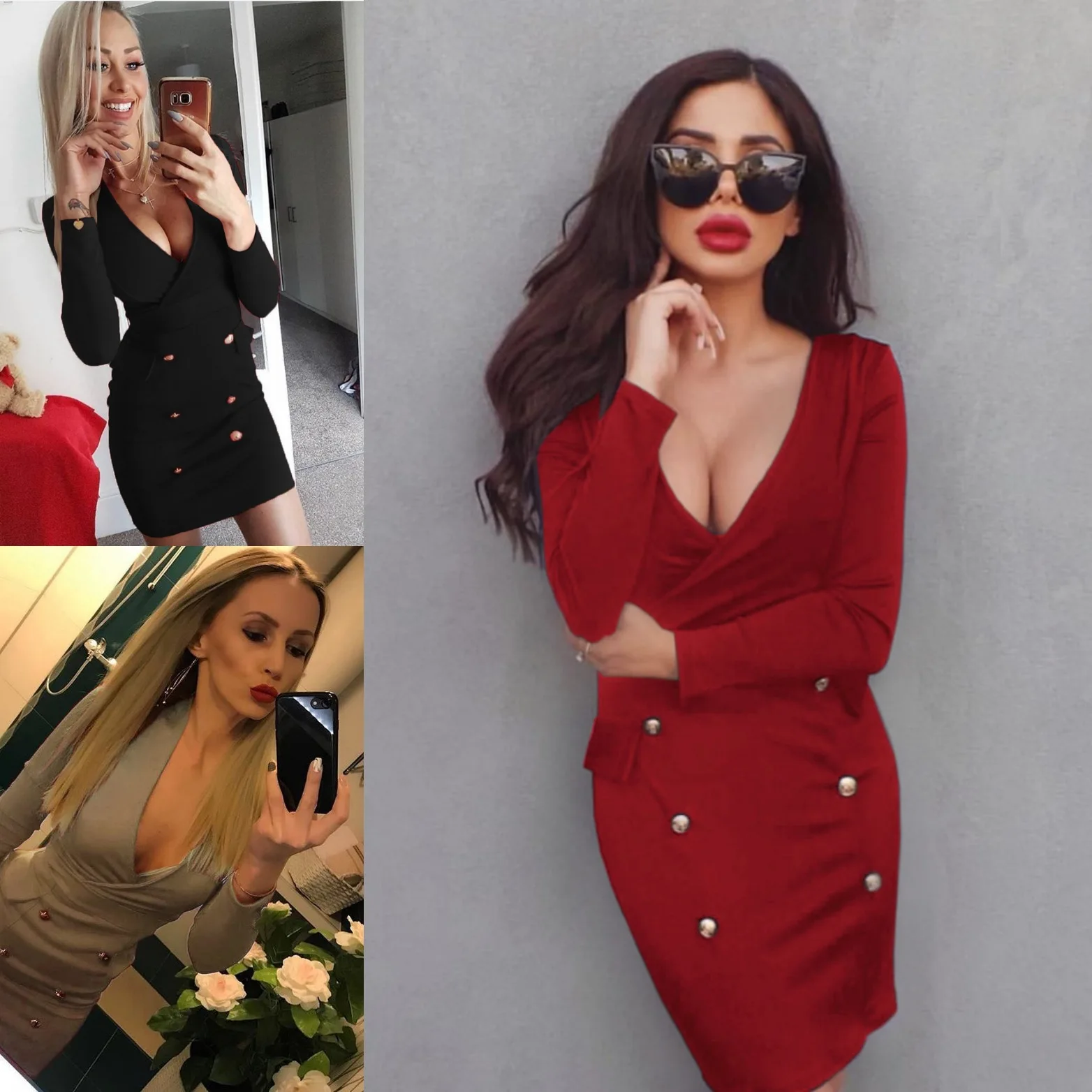 

new mama style new arrival v-neck solid new dress above knee Mini button pockets sheath slim sexy comfortable female dress