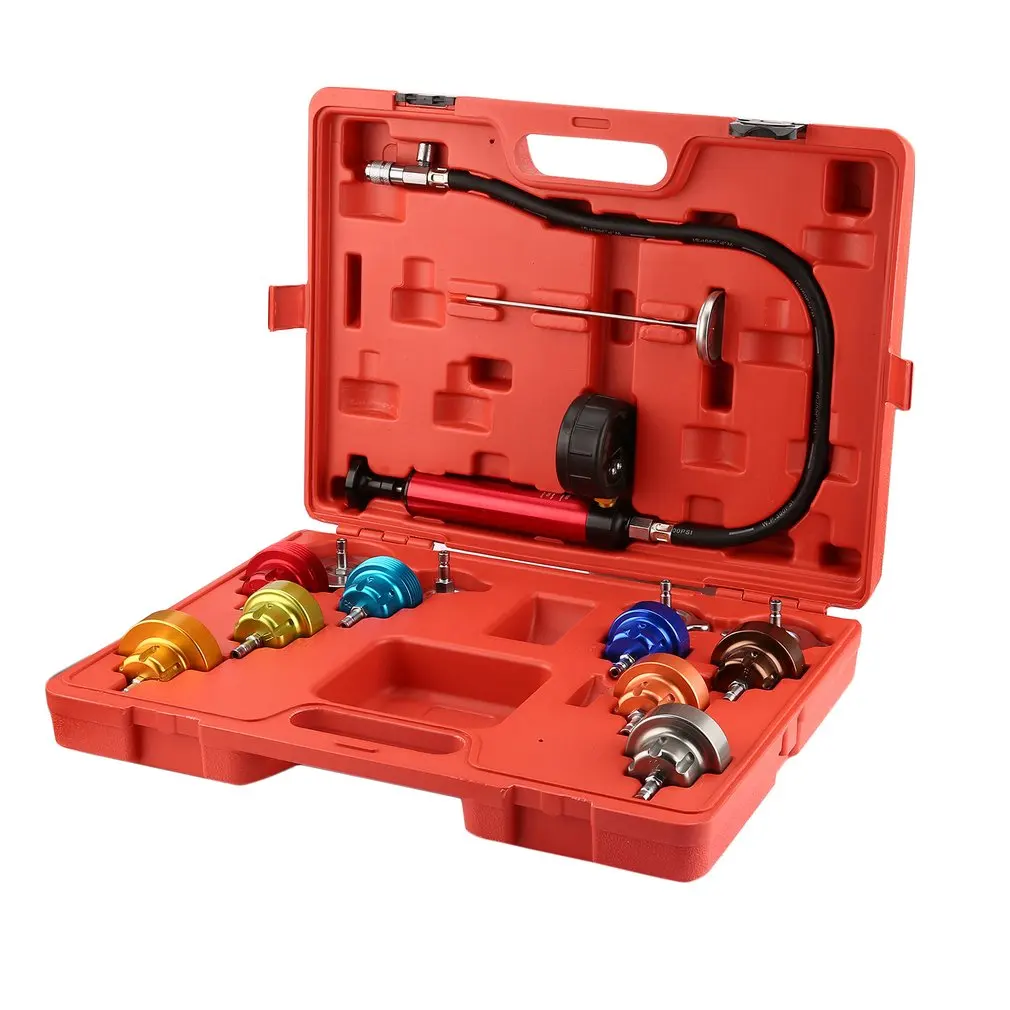 

14 Pcs Universal Automotive Radiator Pressure Tester Kit Car Vacuum Purge Cooling System Set Pump Gauge Leak Detector Tool