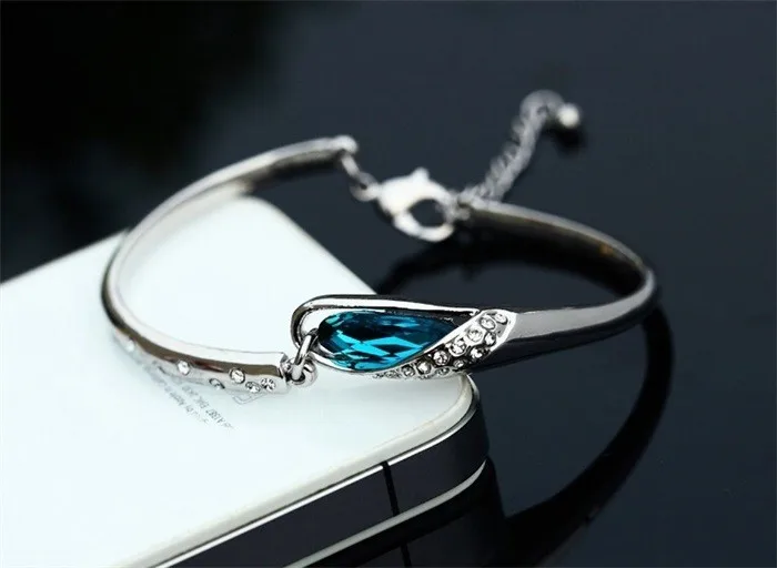 YANHUI модные браслеты из стерлингового серебра 925 пробы для женщин Романтический большой синий Шарм из австрийского кристалла браслет HB043