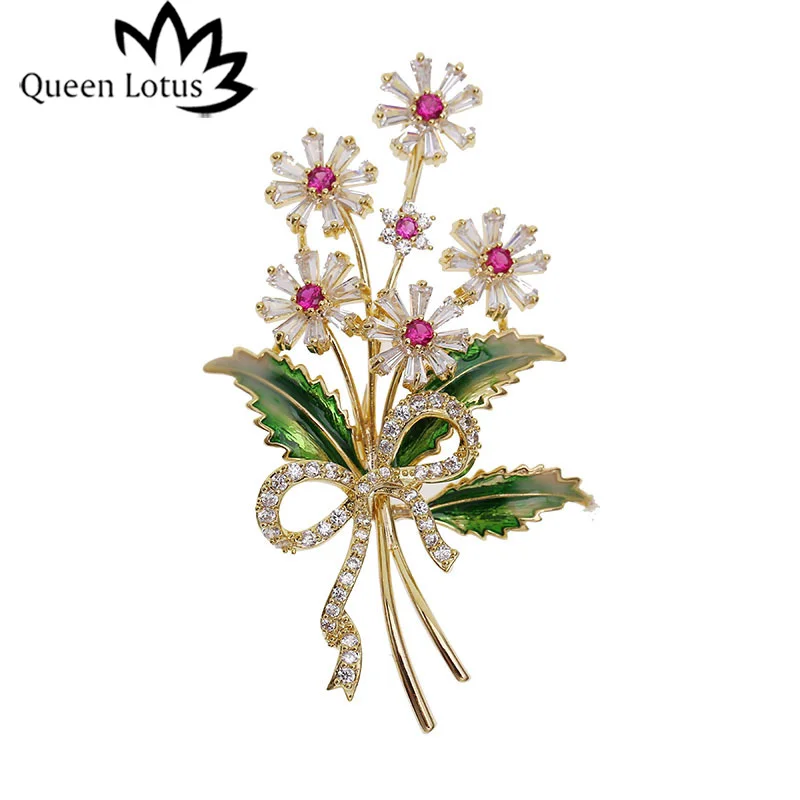 

Queen Lotus New Luxury High Quality Flower Brooches for Women AAA Zircon Jewelry Crystal Brooch and Pins For Christmas Gift