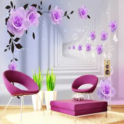 На заказ любой размер настенная ткань обои современный простой Фиолетовый цветы расширение пространства обои Гостиная ТВ фон Настенный