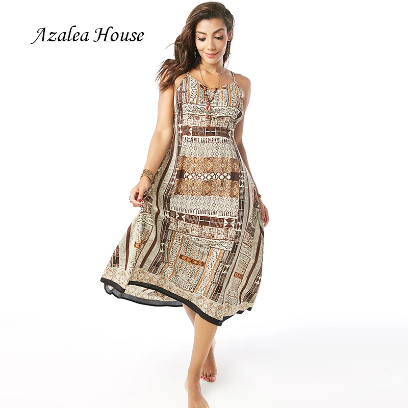 Azalea House Sexy Women Dress National African Style Mid Calf Loose Print Backless Cross Bandage Straped Dress Azalea House Sexy Women Dress National African Style Mid Calf Loose Print Backless Cross Bandage Straped Dress
