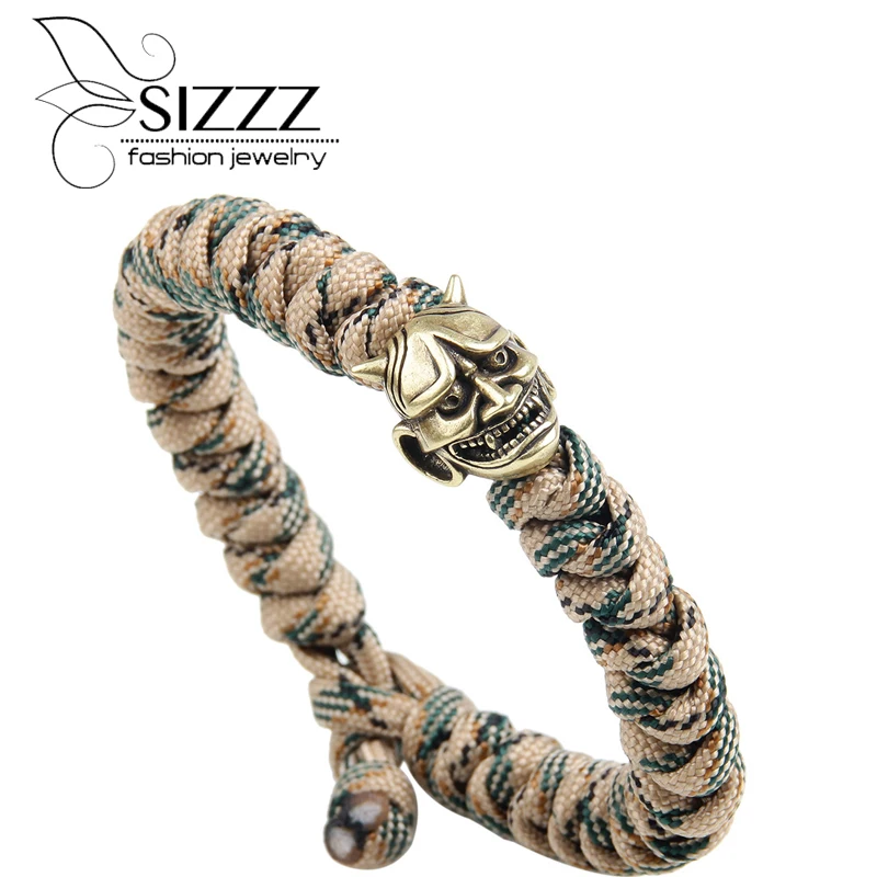 

SIZZZ 23CM*1.5CM Copper accessories ghost head braided umbrella rope life bracelet&bangles for women/men