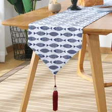 Estilo japonés azul con motivos de pescado de algodón de lino camino de mesa decorativo camino de cama mantel retro mat gabinete cubierta