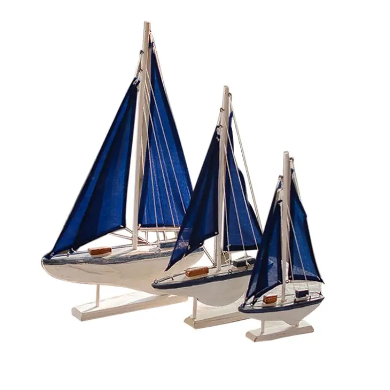 

Creative 1PC Classical Blue Sailboat Crafts Model Figurine Creative Miniature Home Decoration Accessories Birthday Gift Kids Toy