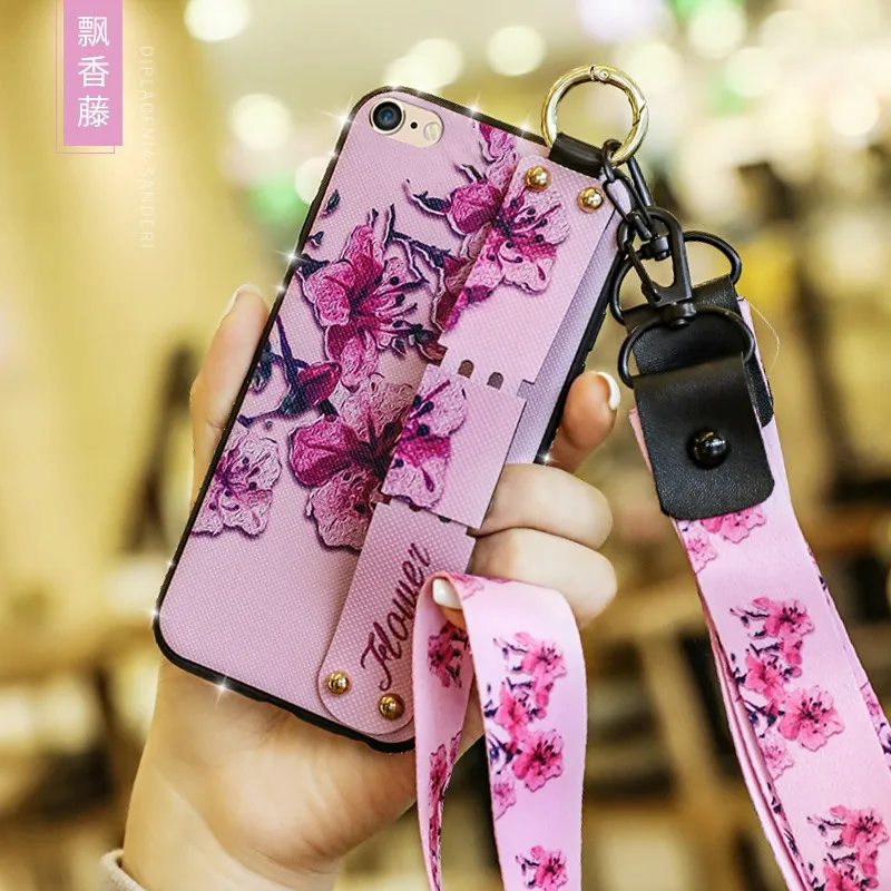 

Silicon Phone Cases For Huawei Honor 5X 20 Pro Mate 8 9 Nova 5 Y5 Y6 2019 10i Maimang 8 Bracket Back Cover Wrist Strap