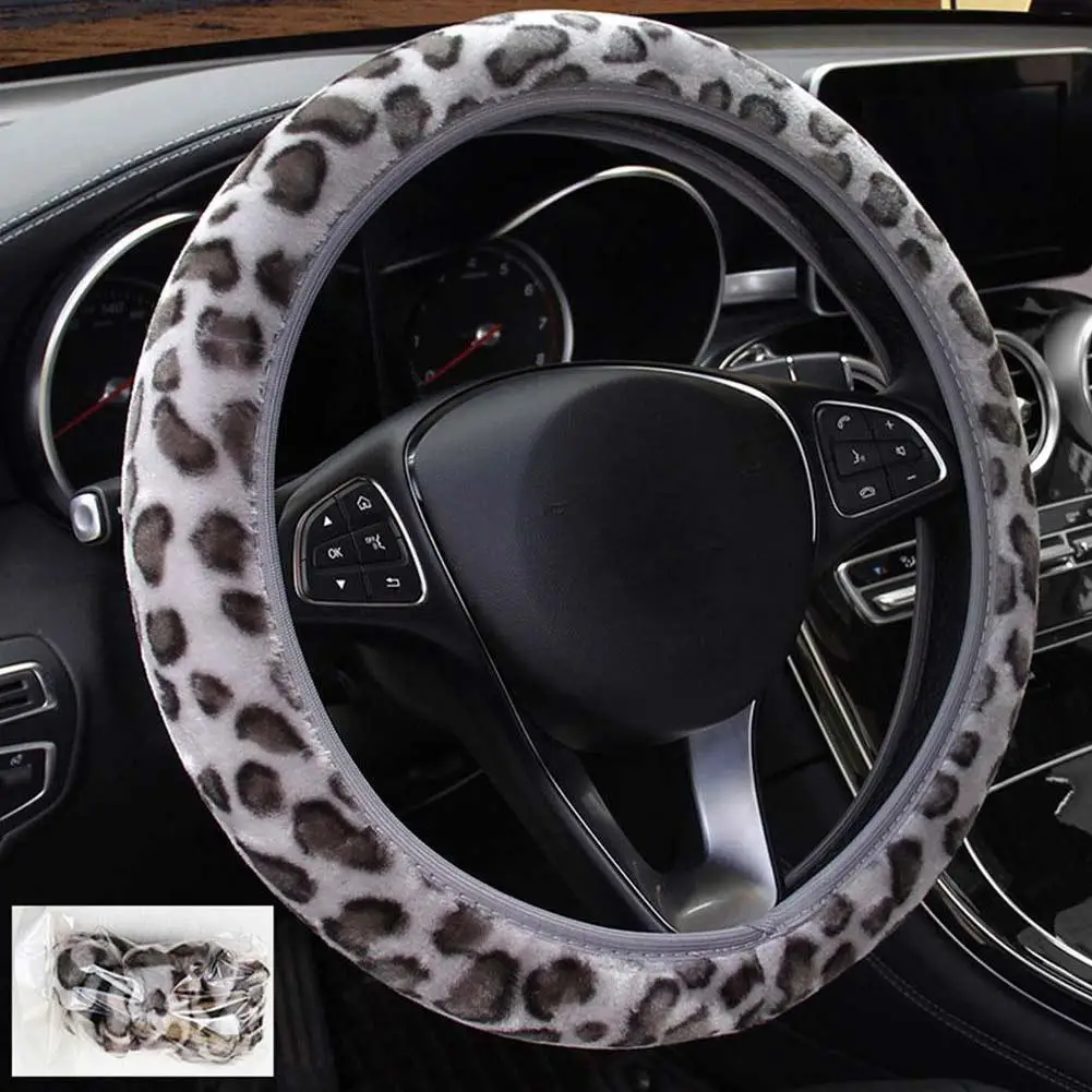 Car Steering Wheel Cover Leopard The Wheel Covers Handle Plush Set Auto Protector Universal Auto In Interior Accessories
