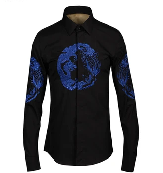 

Luxury Men Shirt Chemise Homme Unique dragon and phoenix Design Mens Slim Long Sleeve Cotton Dress Shirts Brand Camisas Hombre