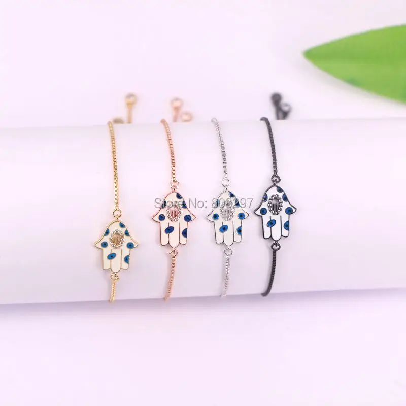 Новое поступление 10 шт. Подвеска из эмали браслет на руку “Хамса” с Micro Pave CZ браслет с подвеской регулируемый