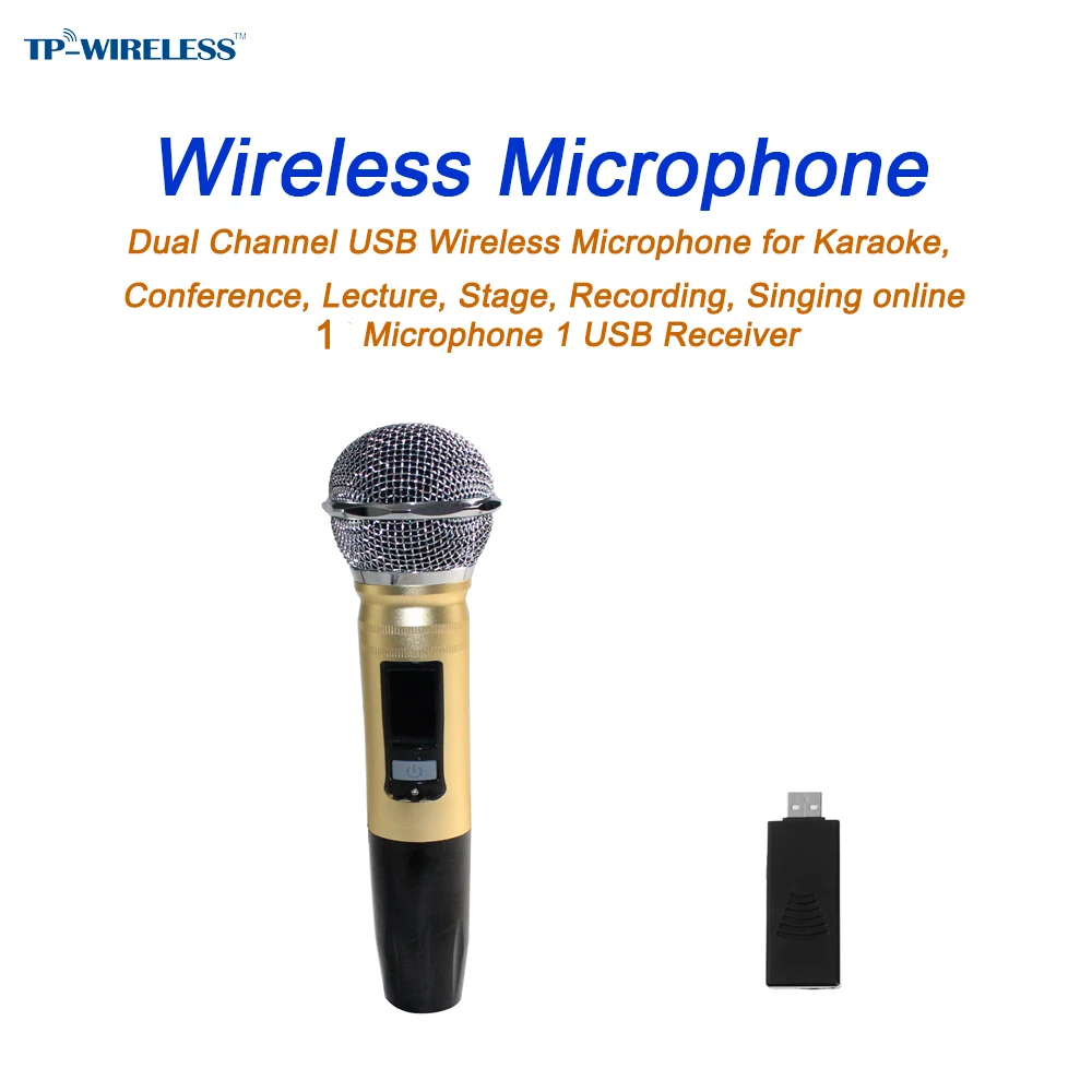 

TP-WIRELESS Dual Channel UHF Wireless Microphone and USB Receiver System for Karaoke, Conference, Lecture Singing(1Microphone)