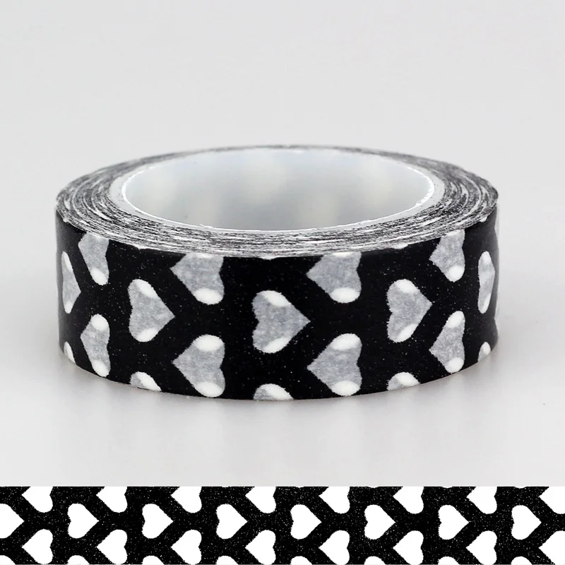 

High Quality 1.5cm *10m 1pc Cute Black and White Heart Washi Tape,Adhesives Tape Scrapbooking Supplies Craft & Hobby Supplies