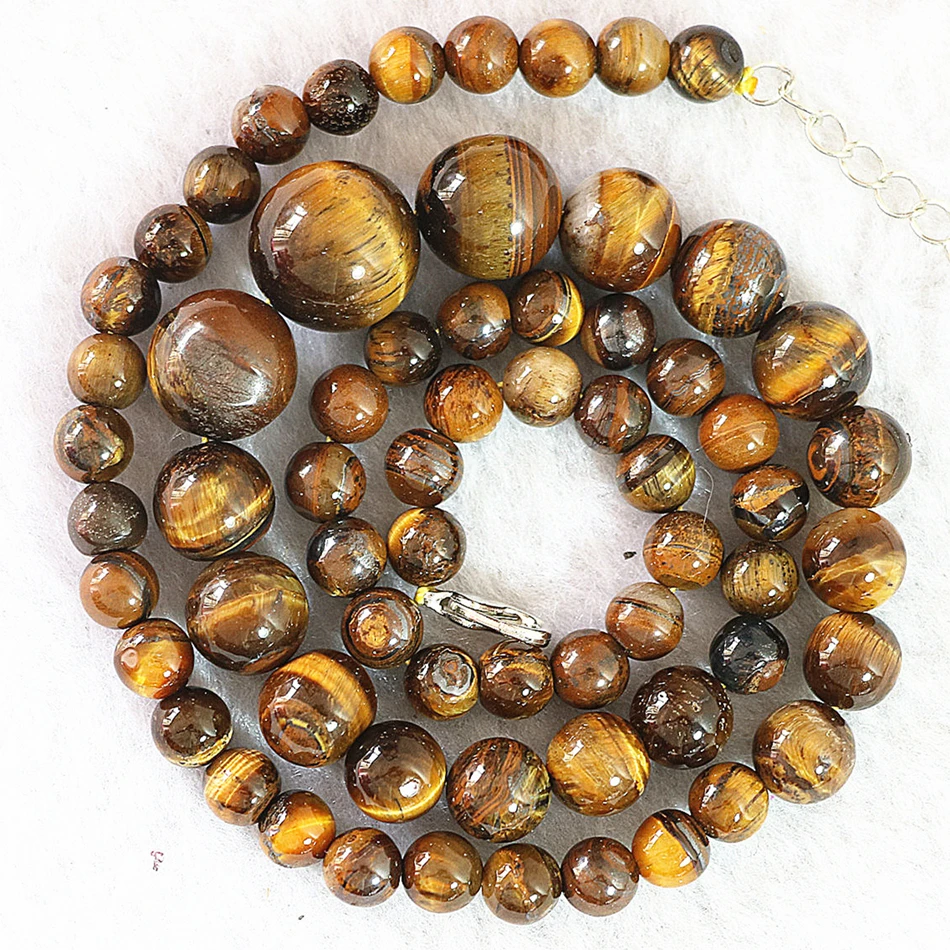 

Fashion yellow tiger stone 6-14mm round beads diy Jewelry popular necklace making 18"B630
