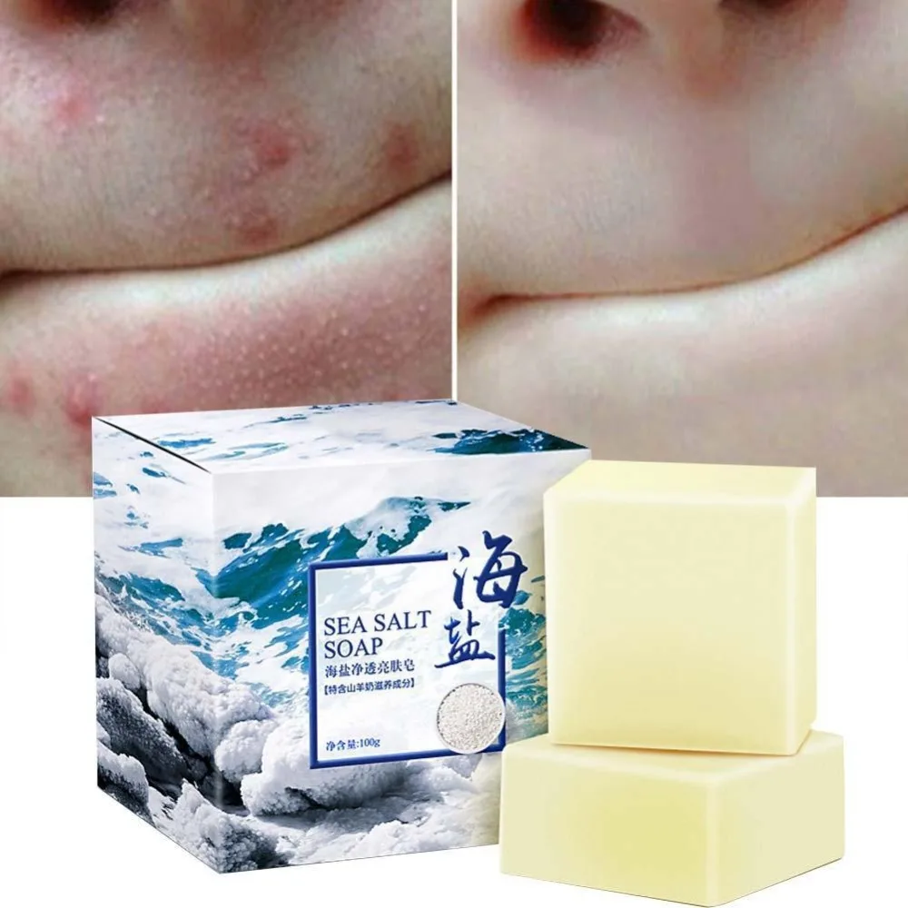 

100g Sea Salt Soap Cleaner Removal Pimple Pores Acne Treatment Goat Milk Moisturizing Face Wash Soap Base Skin Care Savon Au Hot