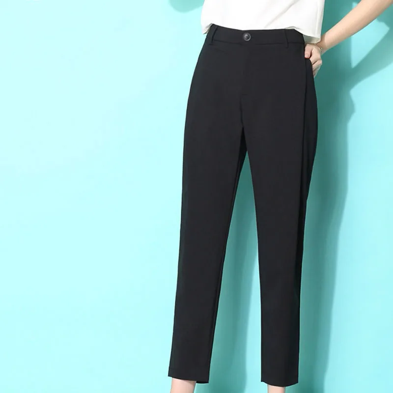 

Spring Ankle-Length Harem Pants Autumn Women Trousers Panty Black White Pocket Zipper Fly ZG023