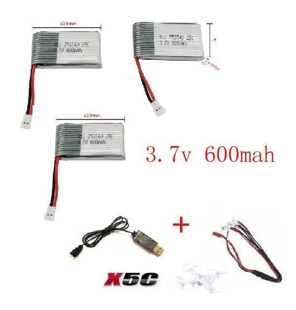 YUKALA x5c x5 x5sc x5sw 2,4G RC Квадрокоптер 3,7 v 600mah литий-полимерный аккумулятор с usb-кабелем - Цвет: Красный