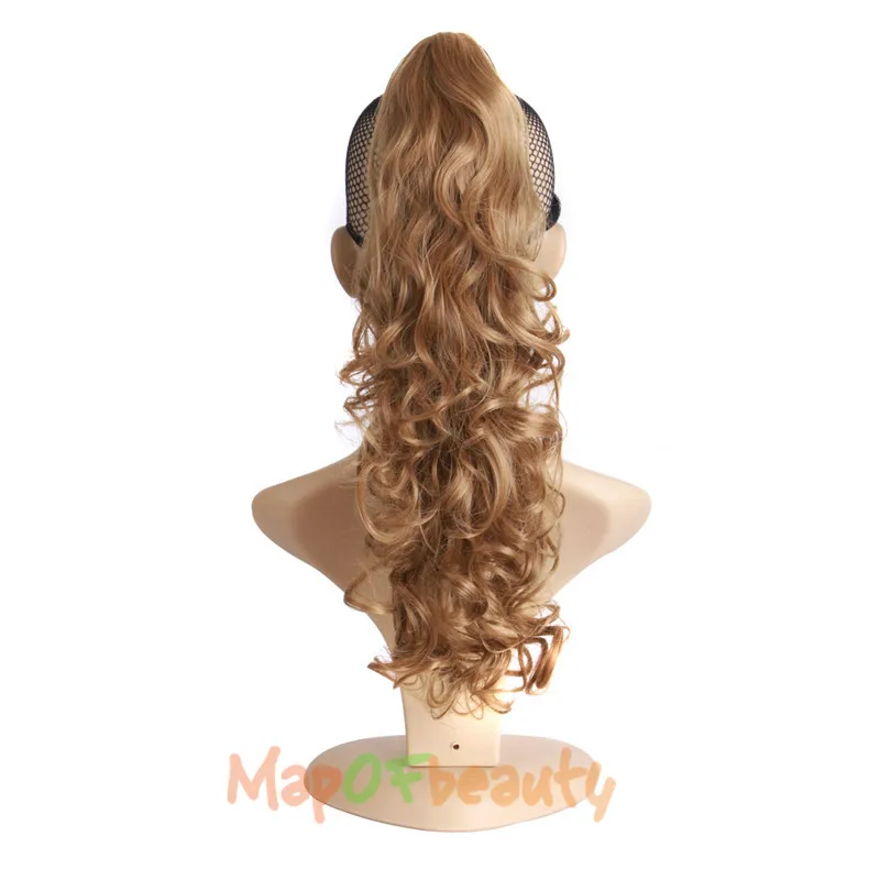 MapofBeauty, 14 дюймов, 16 дюймов, свободная волна, Женский хвостик в форме когтей, черный, коричневый, синтетические волосы для наращивания на заколках, термостойкие волосы