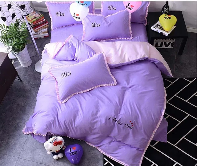 Purple green twin full queen king size 4pcs Bedding Set bedclothes set With elastic band Bed