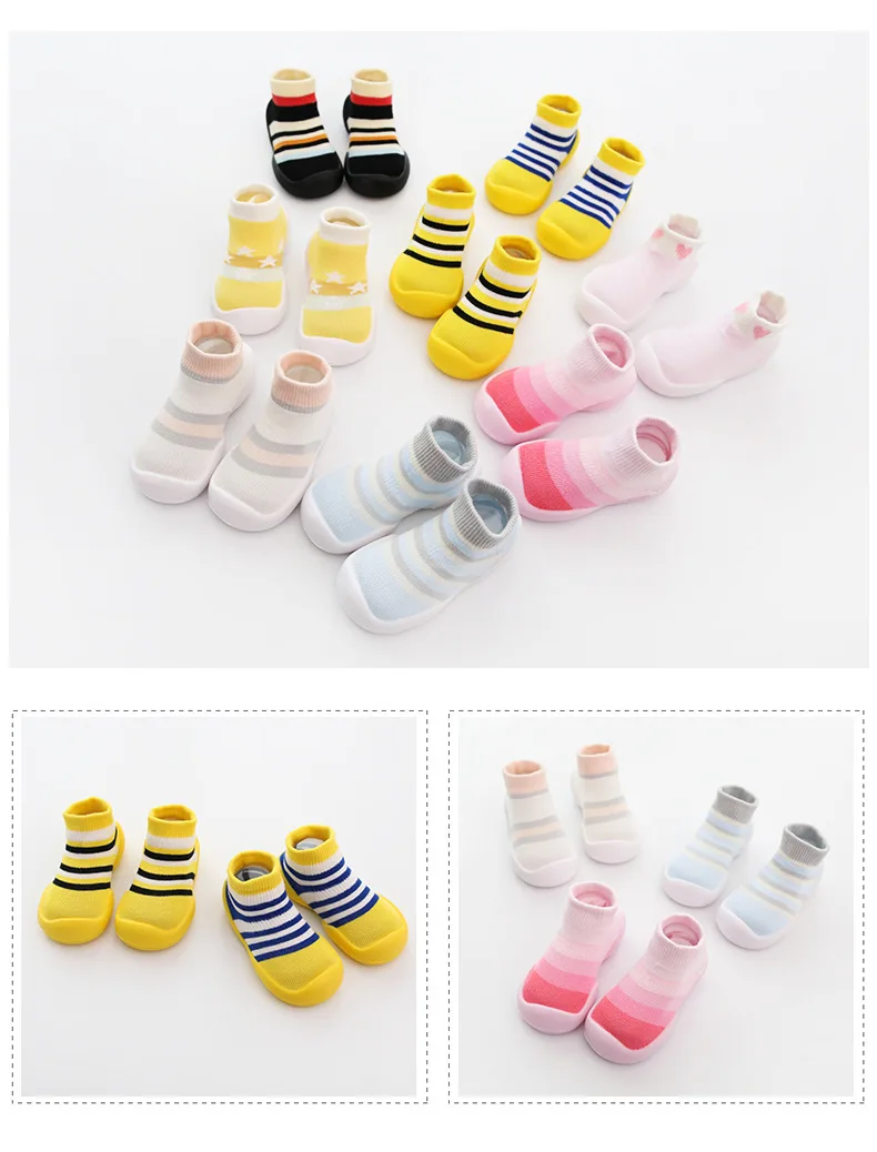 Toddlers Baby Socks Anti-slip Infant Baby Girls Sock Shoe with Rubber Soles Kids First Walker Warm boy girls First walking slipper striped Socks (12)