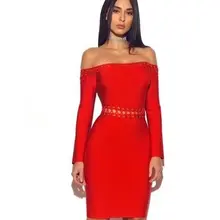 Новое высокое качество новое зимнее женское платье красное с открытыми плечами с длинным рукавом Бандажное платье для вечеринок платье+ костюм