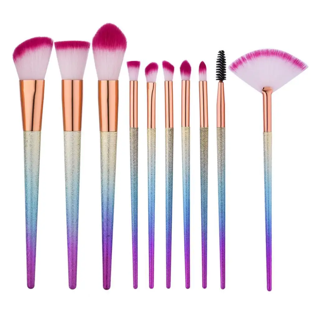 10Pcs Unicorn Rainbow Makeup Brushes Set Eyebrow Eyeshadow Foundation