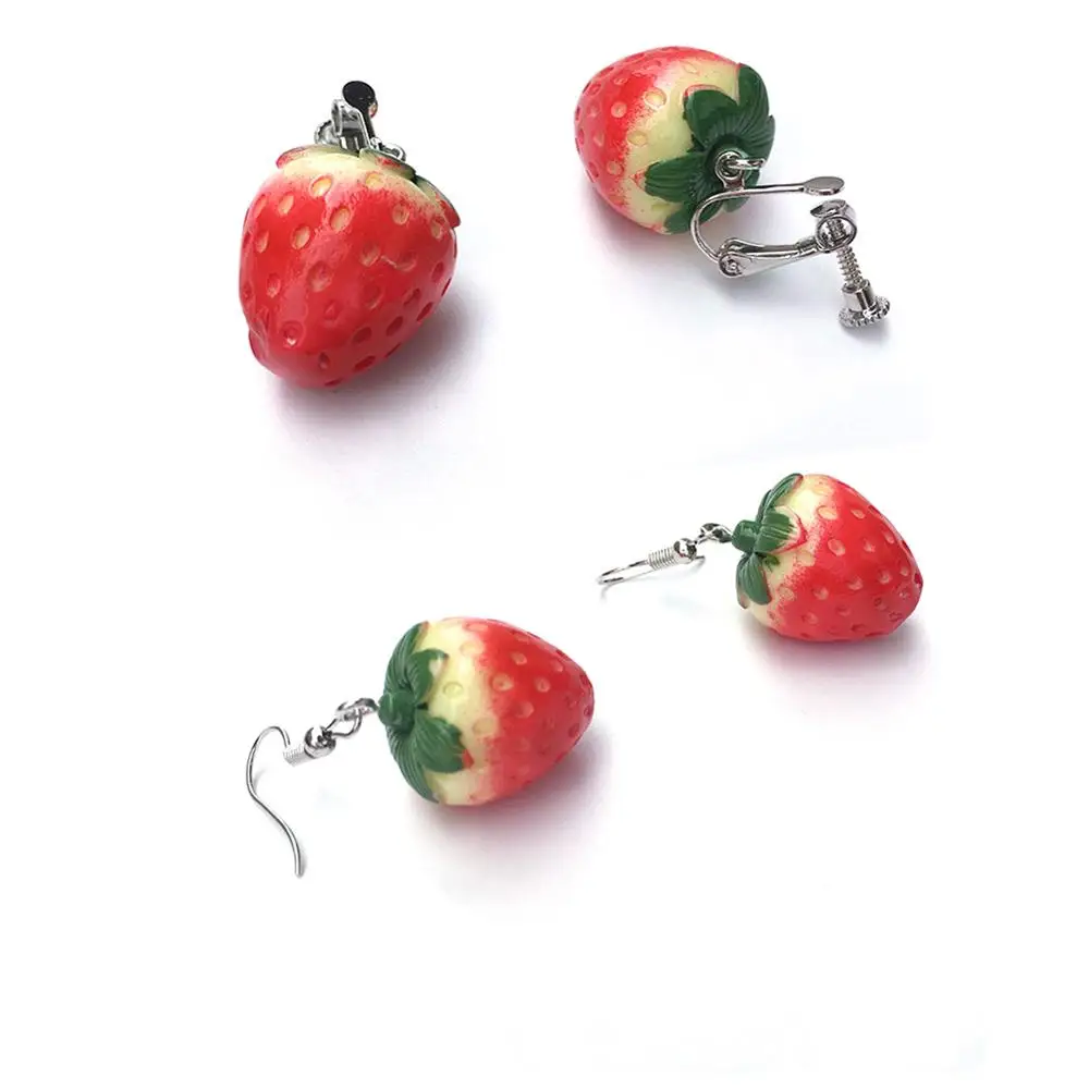 Cartoon Cute Design Resin Strawberry Drop Earrings Long Dangle Fashion Jewelry For Women Girl Gift | Украшения и аксессуары