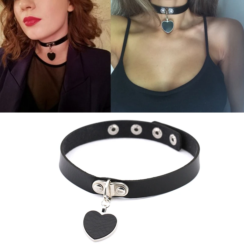 LOVE Hot Punk cross Collar Choker Bell Round Necklace Heart black PU Leather Punk Goth Handmade Neck Jewelry