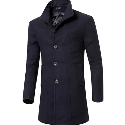 AYUNSUE Мужская шерстяная куртка длинные тонкий пиджак мужской отложным воротником Тренч Мужское пальто плюс Размеры M-3XL манто LX794 - Цвет: Navy